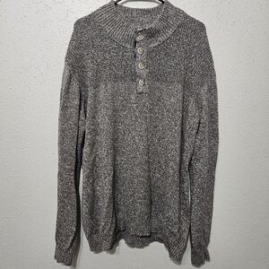 Flag & Anthem Men's Marled Knit Henley Sweater 100% Cotton Gray Pullover XXL